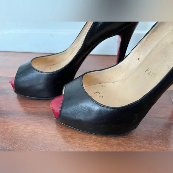 Christian Louboutin black leather heels open toe
